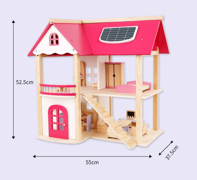 2 floors wooden doll house furniture classic funny DIY Indoor children children pretend furniture wooden kids toy