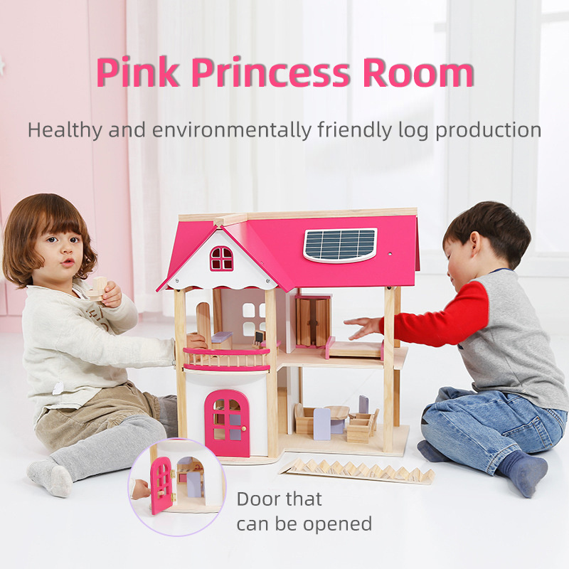 2 floors wooden doll house furniture classic funny DIY Indoor children children pretend furniture wooden kids toy