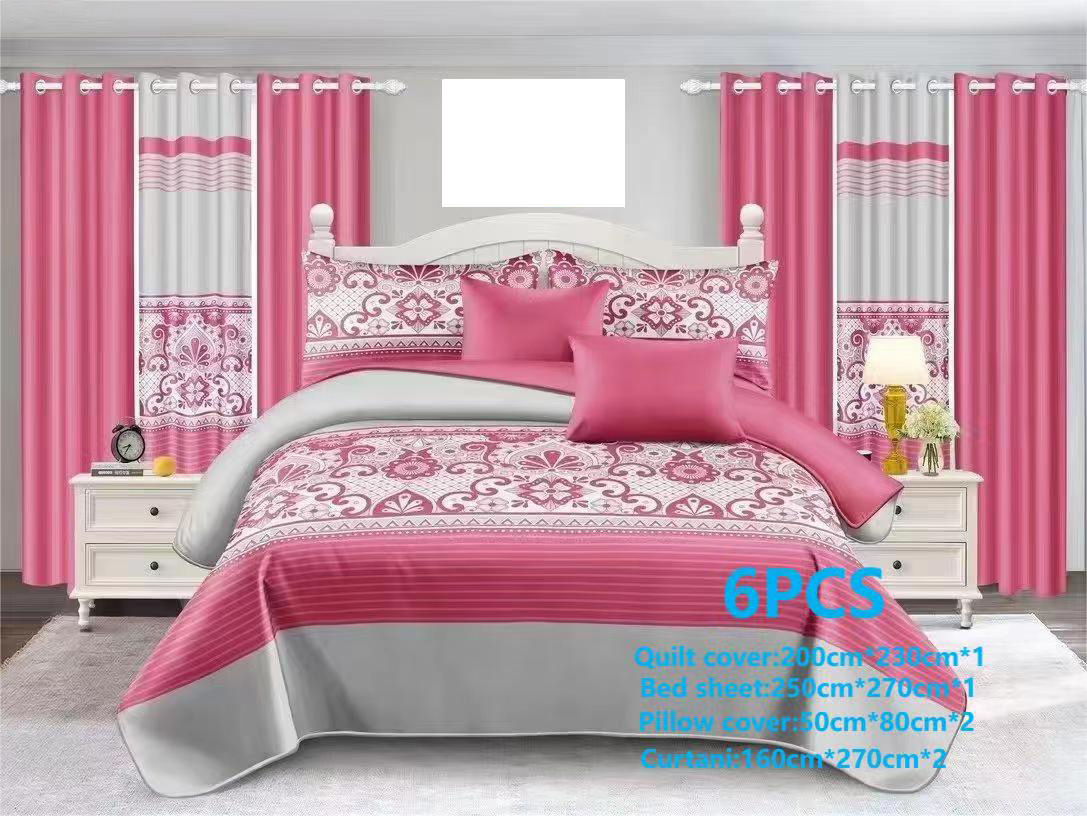 Wholesale sheet sets bedding set quilt bedding with curtains microfiber polyester bedding set 6 pieces