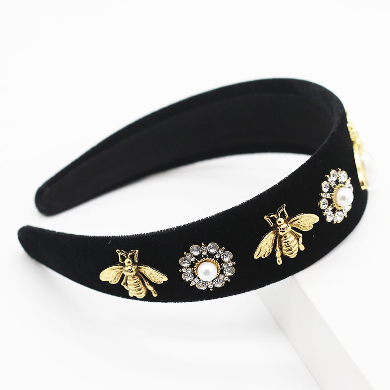 Luxury Fancy Bee Rhinestone Jewelry Diamond Slim Metal Pearl Embellished Women Baroque Headband