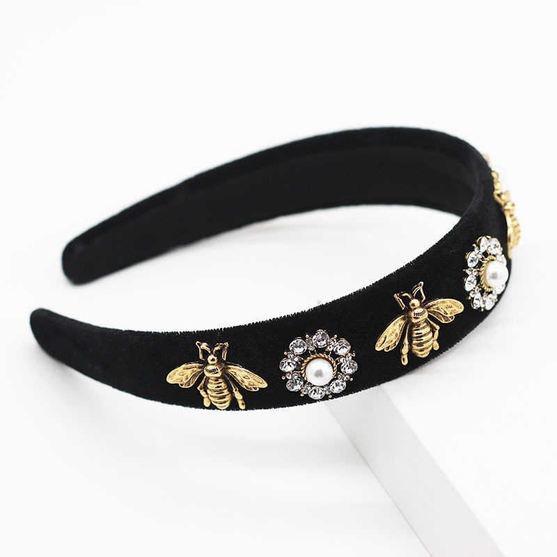 Luxury Fancy Bee Rhinestone Jewelry Diamond Slim Metal Pearl Embellished Women Baroque Headband