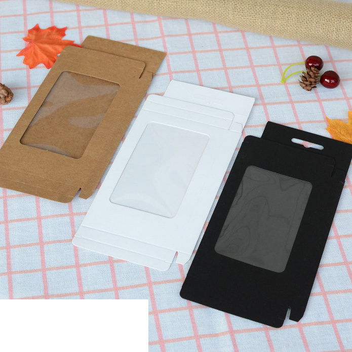 Wholesale White Brown  Foldable Kraft Paper Transparent Pvc Window Gift Box Mobile Phone Case Packaging without Plastic Tray