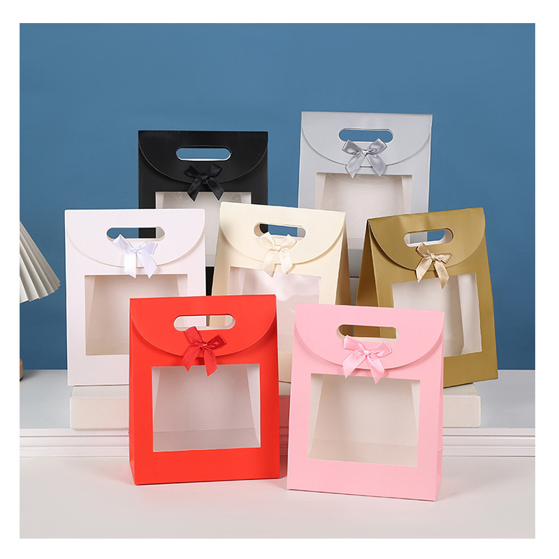 Multi Color Transparent Portable Flower White Clear PVC Window Gift Bags Eco-Friendly Paper Bag With Hole Handle