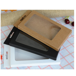 Wholesale White Brown  Foldable Kraft Paper Transparent Pvc Window Gift Box Mobile Phone Case Packaging without Plastic Tray