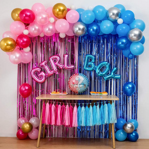 Pink And Blue Baby Shower Party Decoration Curtain Balloon Garland Arch Kit Set Gender Reveal Foil Latex Balloons