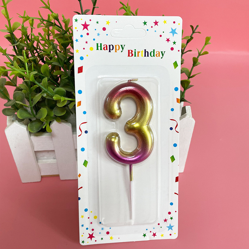 party things gradient gold and red metallic number candle birthday number candle for cake decoration