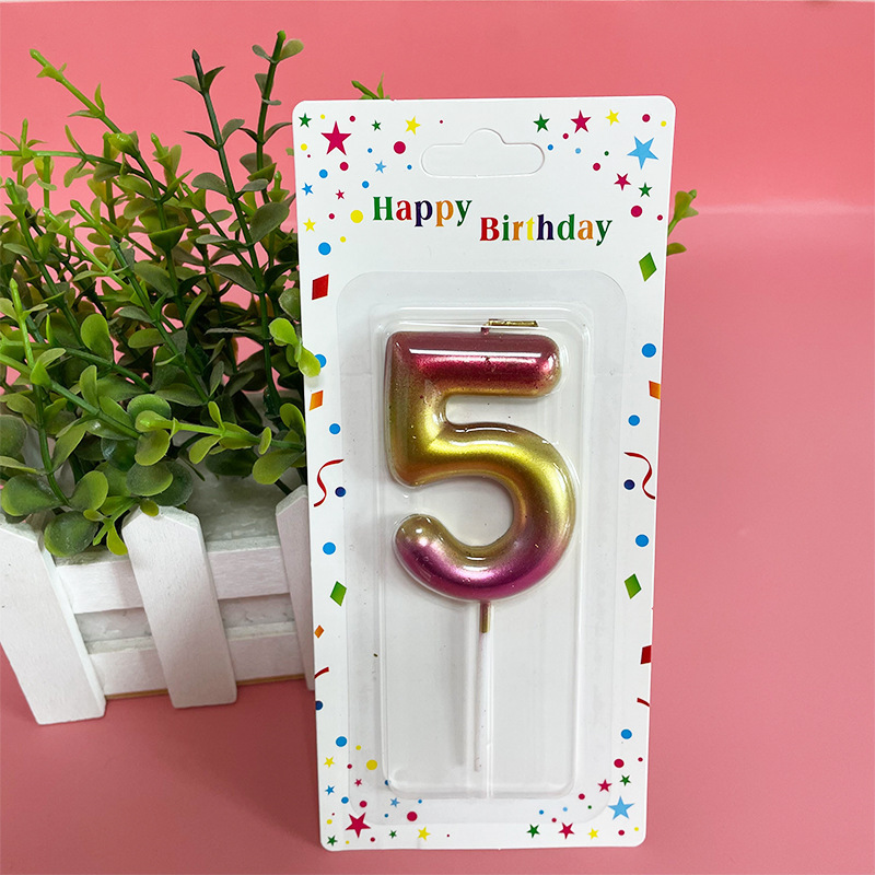 party things gradient gold and red metallic number candle birthday number candle for cake decoration