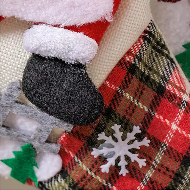 Christmas Stockings With 3D Santa Snowman Reindeer Trees Plaid Xmas Stocking For Christmas Decorations