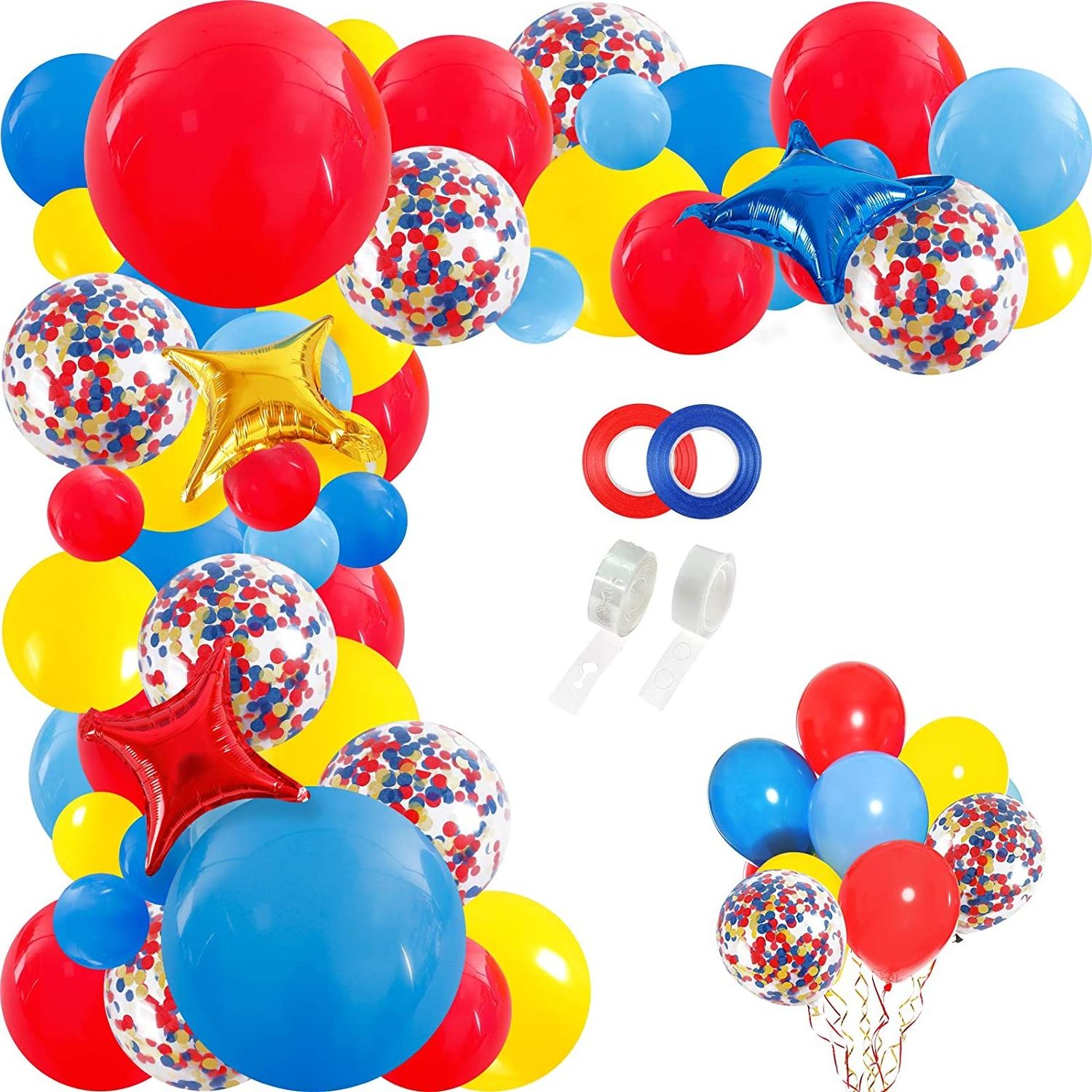 Carnival Circus Red Blue Yellow Balloon Garland Arch Kit 120pcs Multicolor Confetti And Star Foil Decoration Balloons