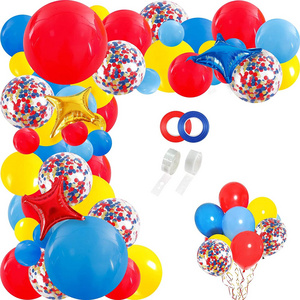 Carnival Circus Red Blue Yellow Balloon Garland Arch Kit 120pcs Multicolor Confetti And Star Foil Decoration Balloons