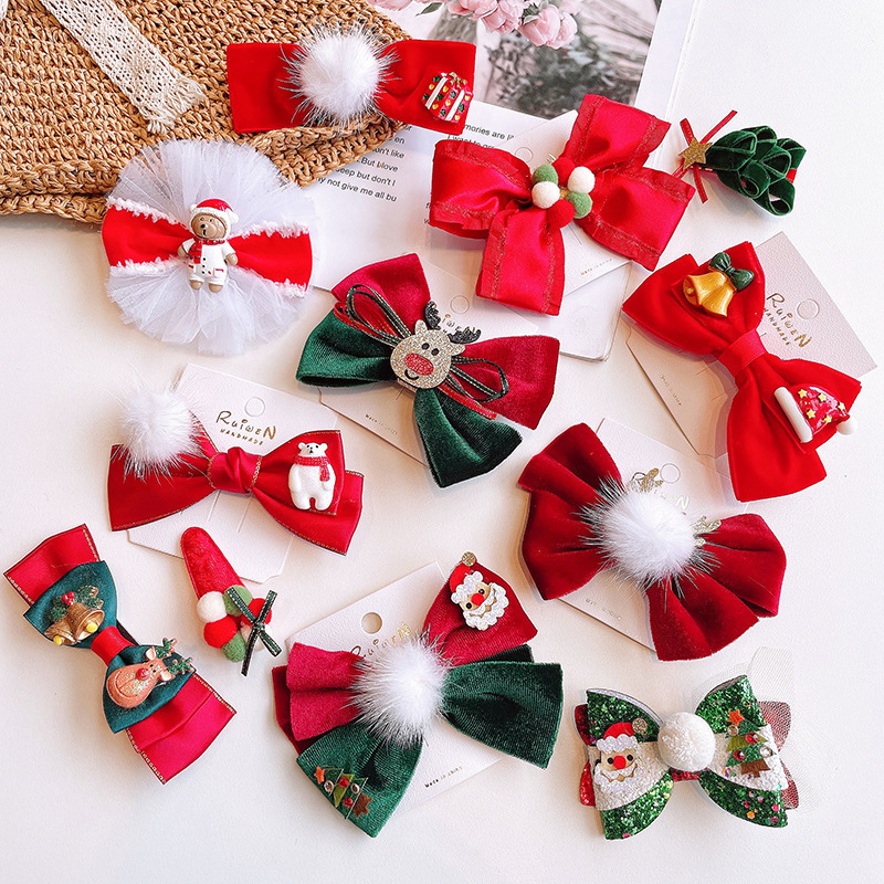 Mylulu Merry Christmas hair clips bow heart tree Santa hat cute hair clips set for kids accessories