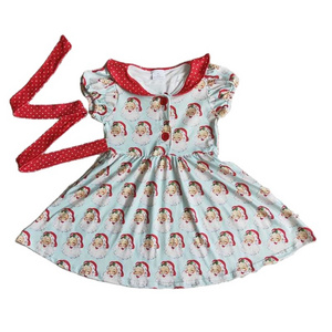 Christmas Costume Santa Claus Pattern Sleeveless Dress Red Lapel Skirt Casual Lovely Clothes for Baby Girls