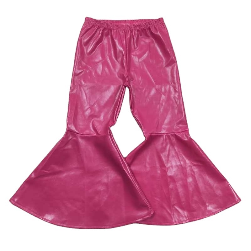 Wholesale hot sale design rts Girls flared leather pants children's stretch bell bottoms for baby girl clothes 2-12 years old