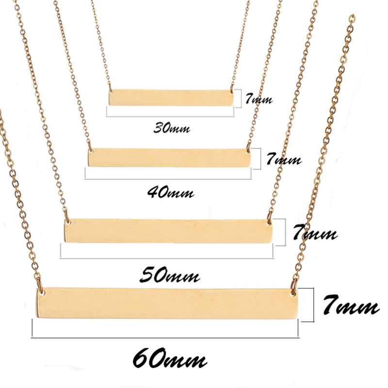 Personalised Custom Logo Name Necklaces Engraved Letter Stamp Stainless Steel Gold Plated Horizontal Blank Bar Pendant Necklace