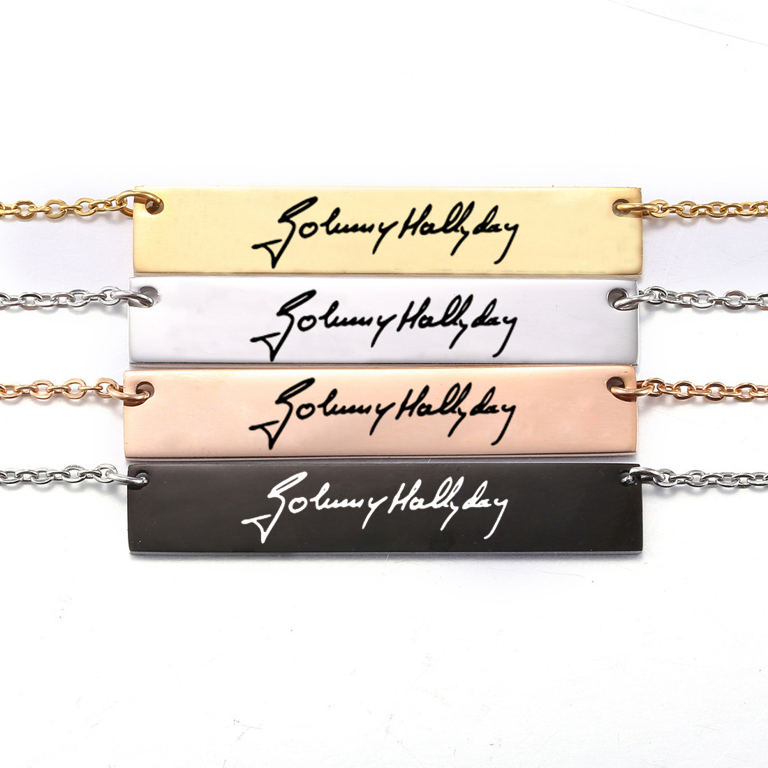 Personalised Custom Logo Name Necklaces Engraved Letter Stamp Stainless Steel Gold Plated Horizontal Blank Bar Pendant Necklace