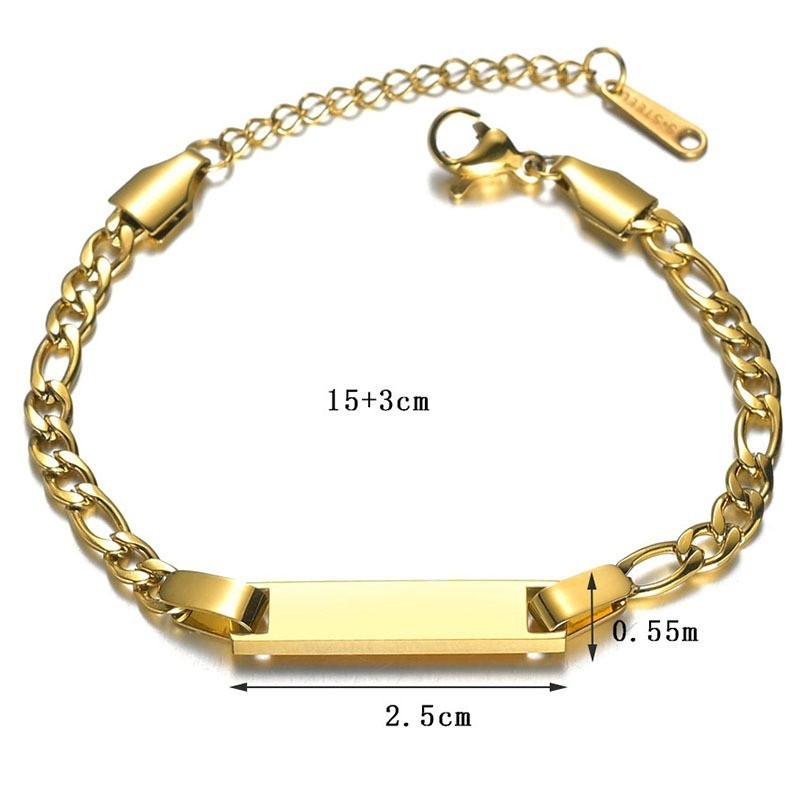 Stainless Steel 18k Gold Plated Baby Children Bracelet Custom Engraved Name Bar Link Chain Charm Bracelet For Kids