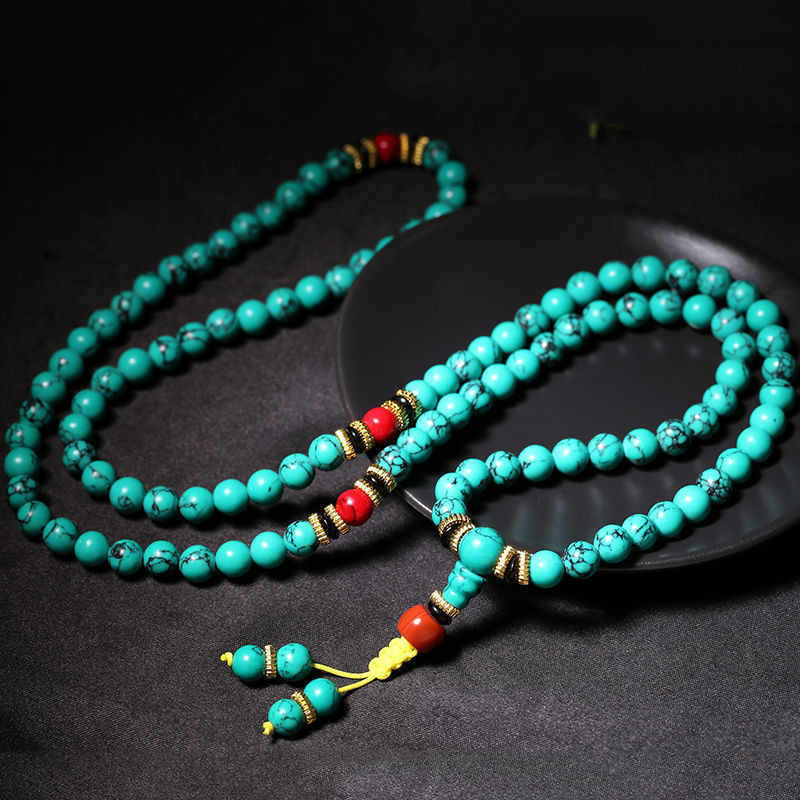 Wholesale Tassel Pendant Beads Islam Muslim Tasby Muhammad Rosary  Natural Stone Green Turquoise Beaded 108 Mala Prayer Bracelet