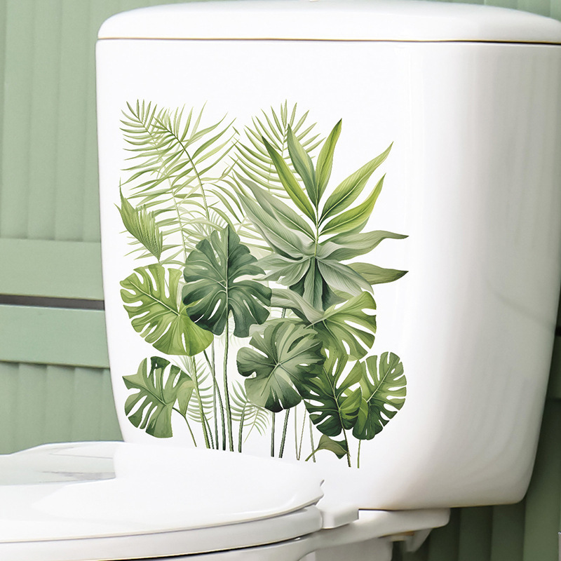 Tropical Greenery Leaves Wall Stickers Bathroom Toilet Decals Beautify Home Improvement Wall Decals Waterproof Wall Decoration