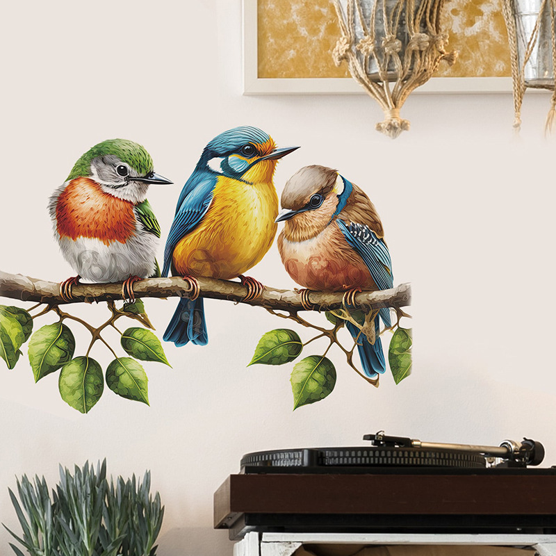 Wall Stickers Cartoon Branch Bird Glass Cabinet Window Door with Home Beautification Decorative Wall Decals