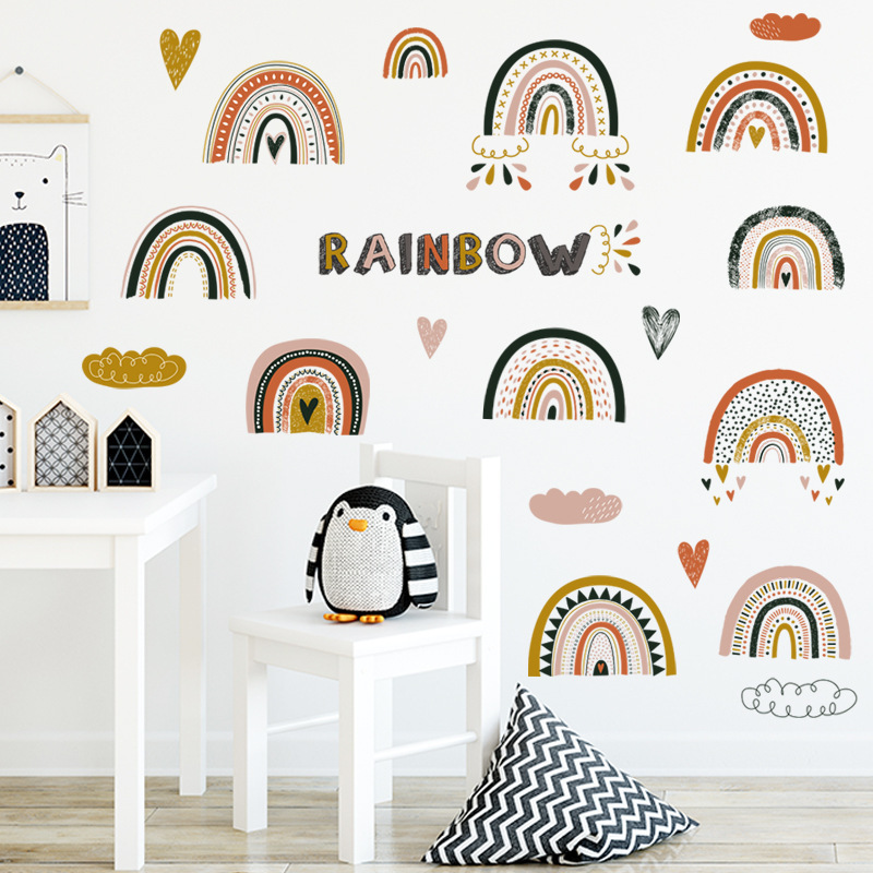 Boho Rainbow Wall Decals Wall Stickers Wallpaper Kids Nursery Girls Children Waterproof Bedroom Baby's Room Home Decor