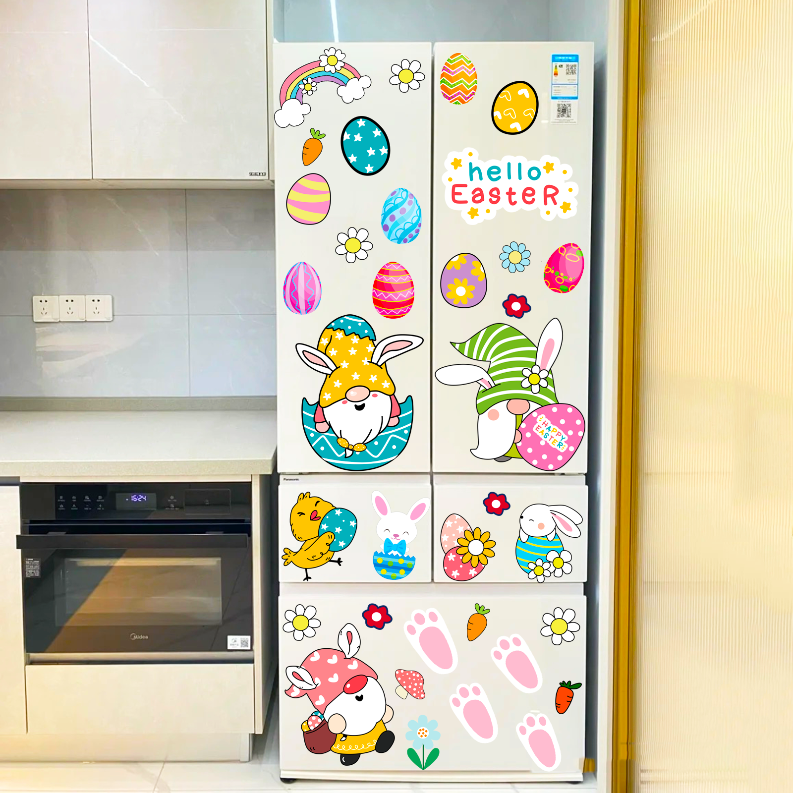 Easter cartoon transparent wall stickers decorative refrigerator closet glass window removable static decal stickers