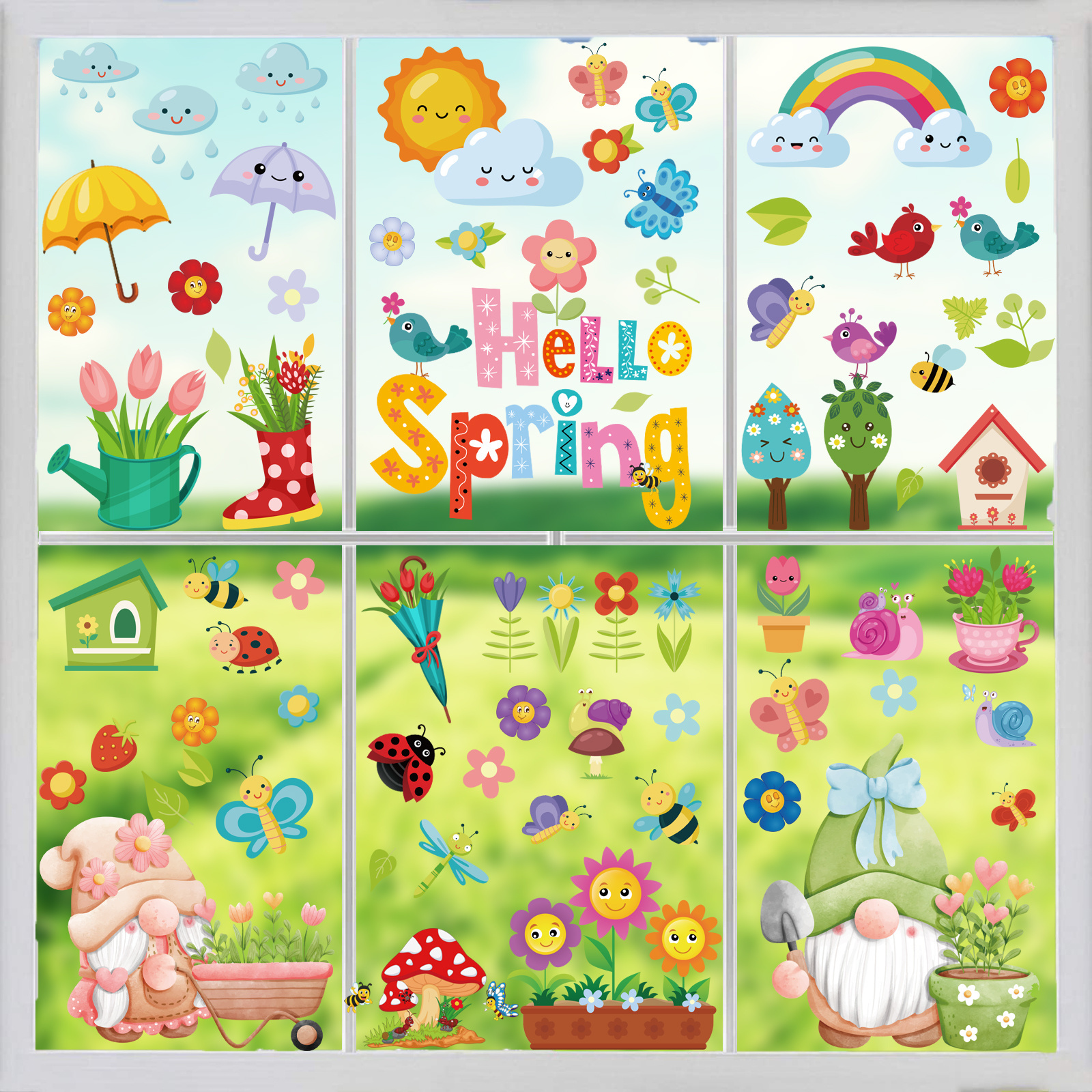 2023 new spring waterproof wall stickers window glass door gnome dwarf flowers cartoon home static decorative stickers