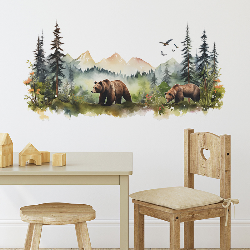 Cartoon Wall Stickers Animal Brown Bear Dream Forest Living Room Background Wall Landscaping Home Bedroom Decorative Wall Decals