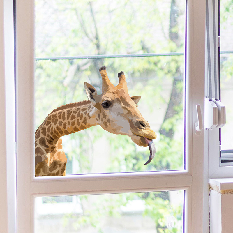 Animal Giraffe Wall Stickers Glass Door and Window Stickers Door Stickers Home Background Wall Decoration Wall Decals