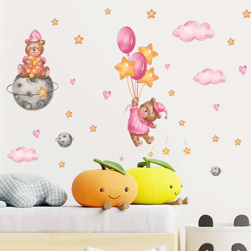 Cartoon Wall Stickers Bear Moon Stars Clouds Bedroom CHILDREN'S Stickers Wall Decoration Wall Decals