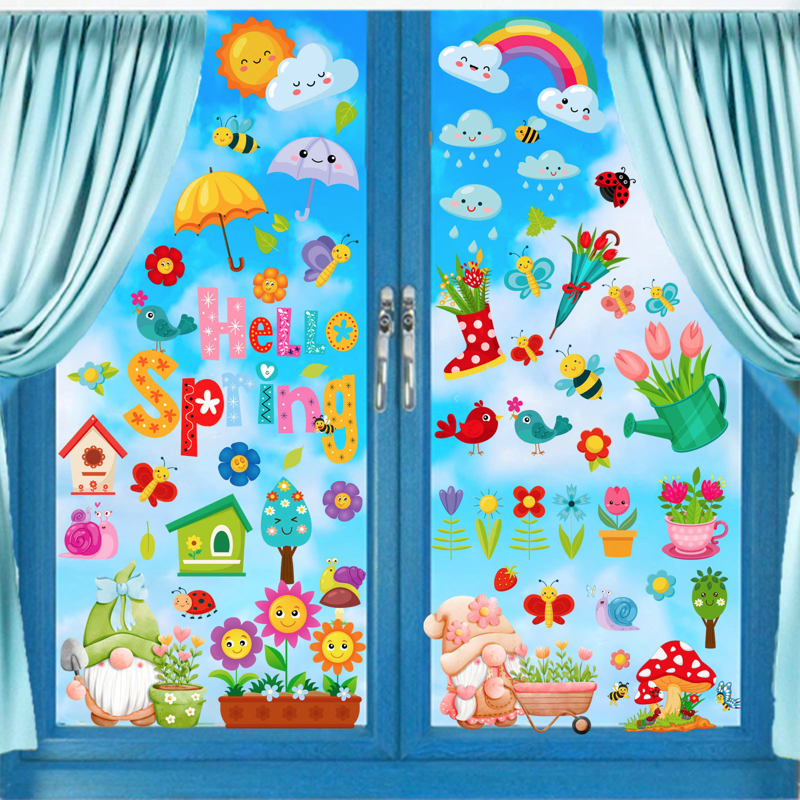 2023 new spring waterproof wall stickers window glass door gnome dwarf flowers cartoon home static decorative stickers