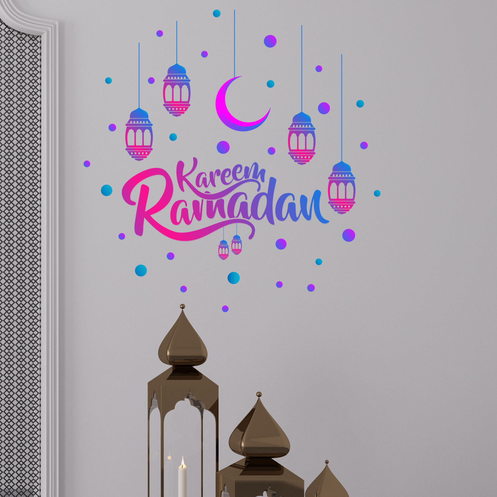 Eid Al Adha Decal Islamic Mirror Decor Sign Eid Mubarak Wall Stickers Lantern Moon Stickers Window Clings