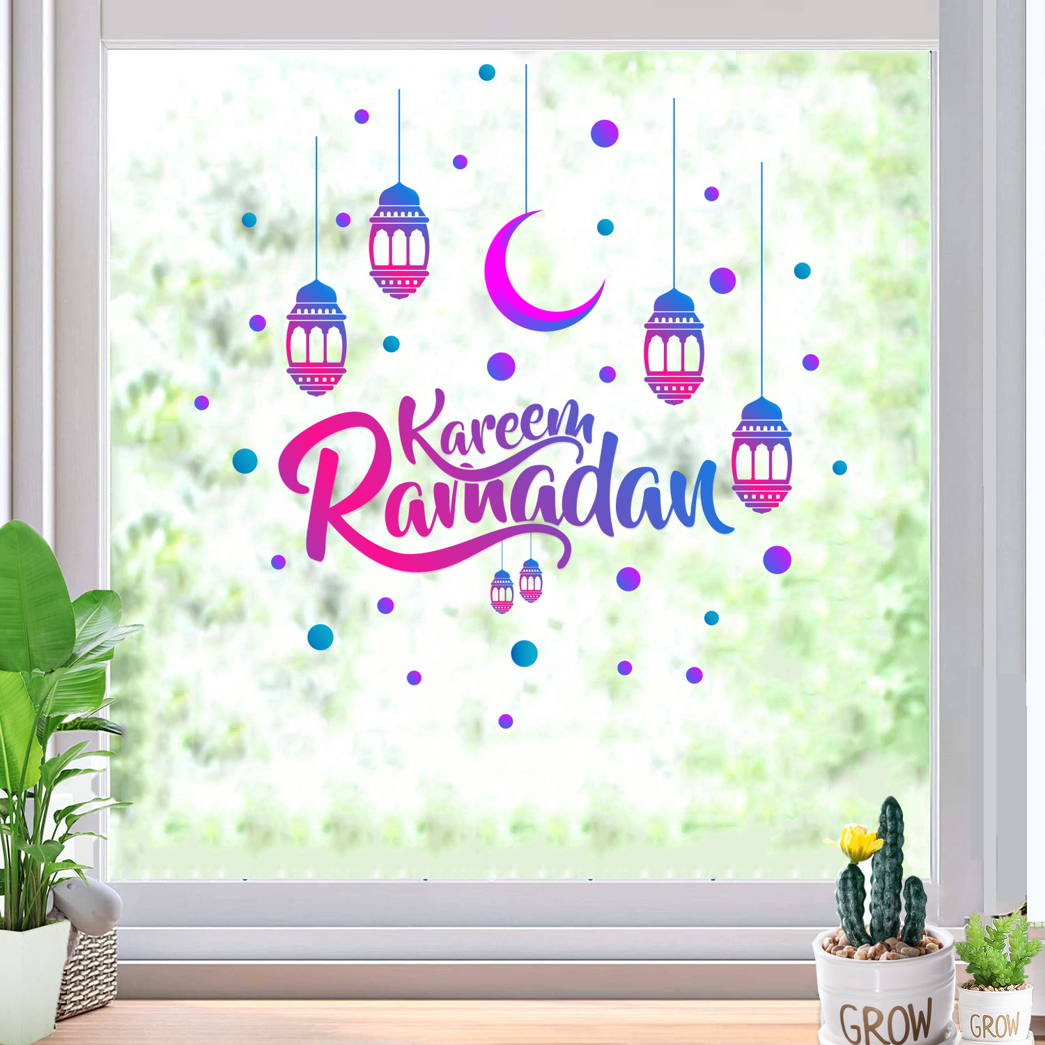 Eid Al Adha Decal Islamic Mirror Decor Sign Eid Mubarak Wall Stickers Lantern Moon Stickers Window Clings