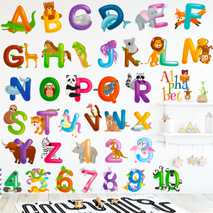 Animal Alphabet Numbers Colour Decals Stickers Kids Peel and Stick Removable for Room decor Letters ABC Classroom playroom Decor