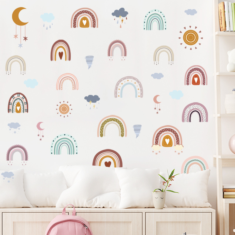 Nordic wind rainbow clouds wall stickers free combination stickers children's room kindergarten wallpaper decals