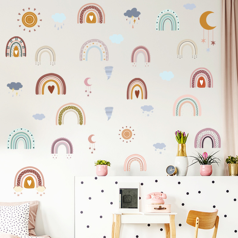 Nordic wind rainbow clouds wall stickers free combination stickers children's room kindergarten wallpaper decals