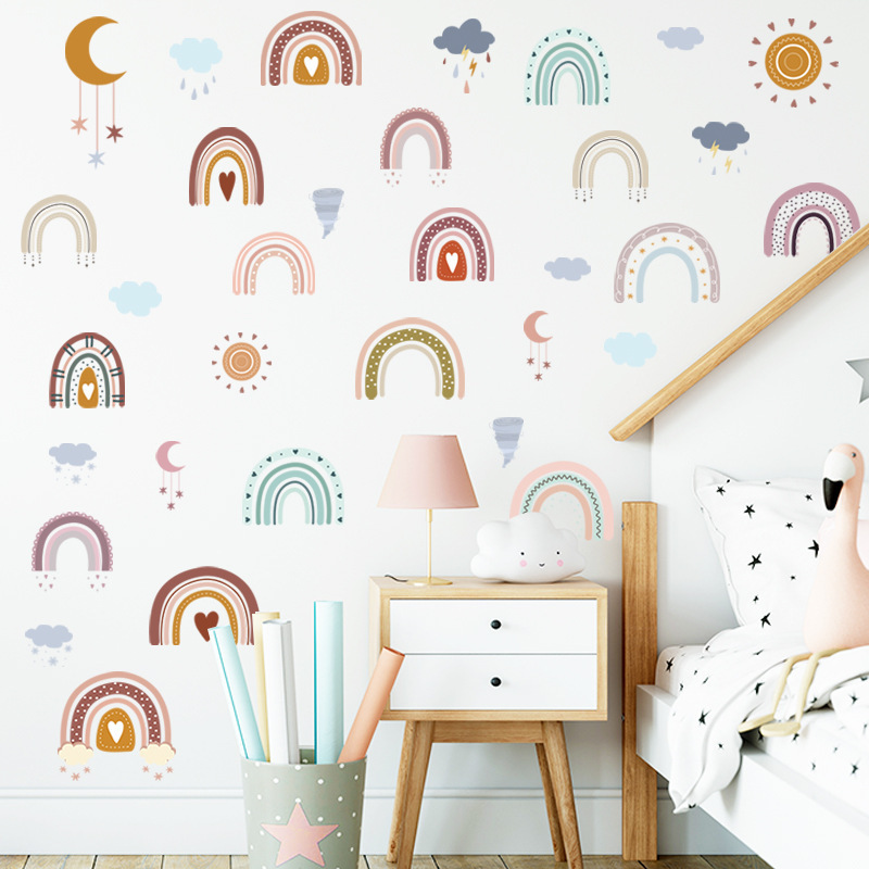 Nordic wind rainbow clouds wall stickers free combination stickers children's room kindergarten wallpaper decals