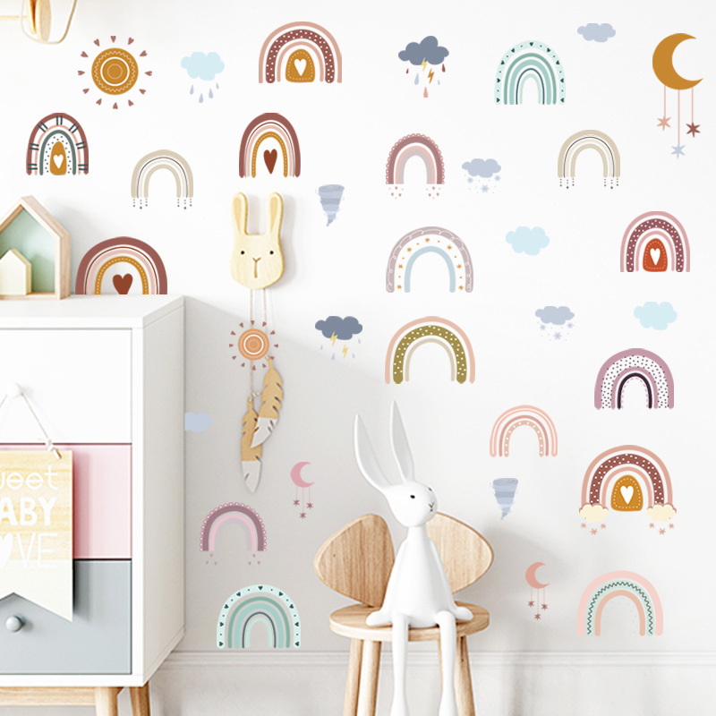 Nordic wind rainbow clouds wall stickers free combination stickers children's room kindergarten wallpaper decals