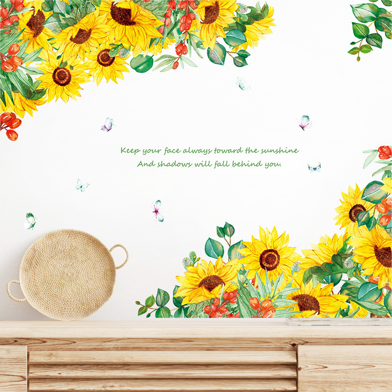 Sunflower Wall Stickers Living Room Bedroom Decorative Decals Background Stickers Sofa Beautiful PVC Stickers