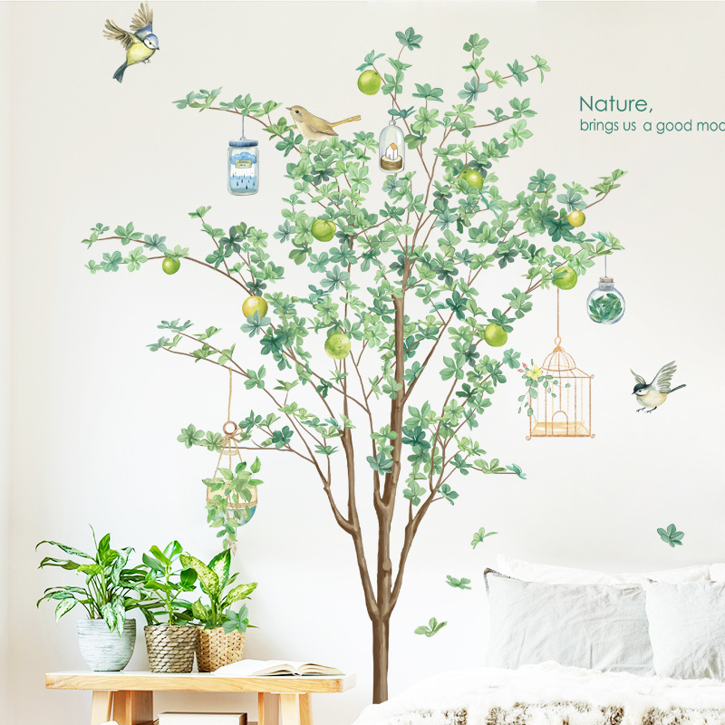 Nordic Plant Wall Stickers Large Tree Background Stickers Living Room Sofa Decoration Self-adhesive Paper Green Wall Decals