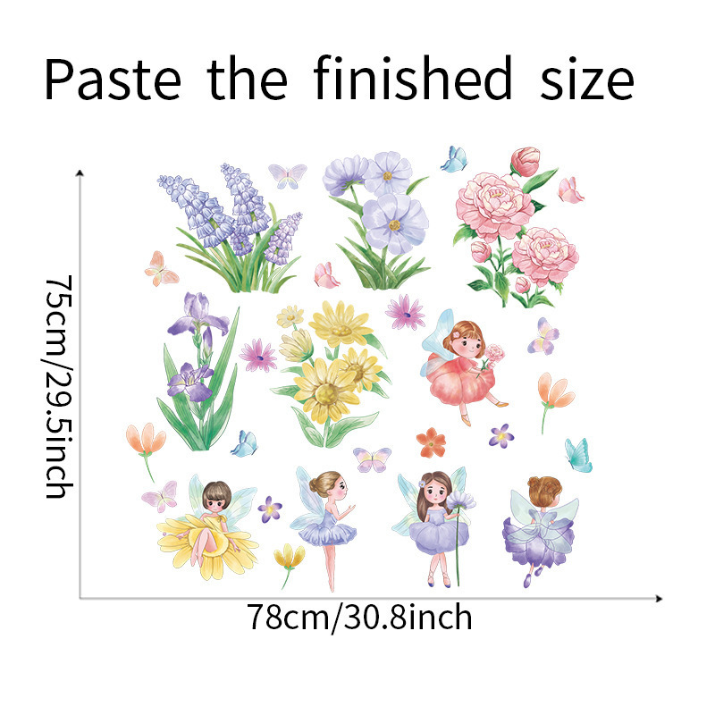 Cartoon Elf Girl Flowers Butterfly Wall Stickers Living Room Princess Room Background Decoration Beautify Wall Decals