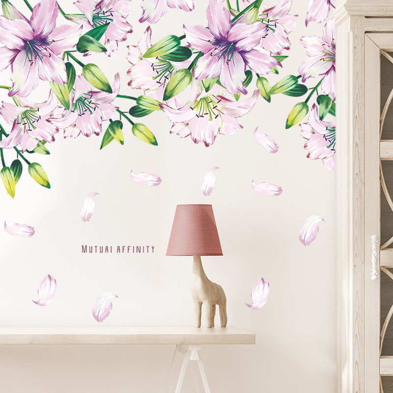 Fresh and Elegant Purple Flower Wall Stickers Background Wall Beautify Living Room Bedroom Porch Decorative Wall Decals