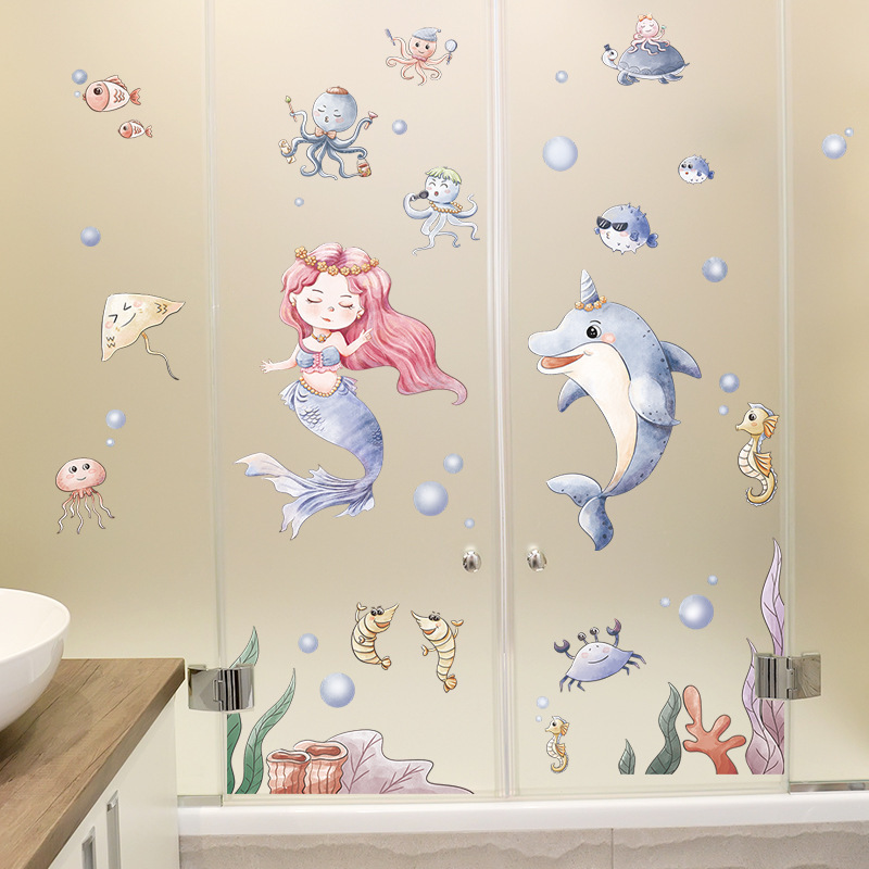 Fantasy Underwater World Mermaid Wall Stickers Children's Bedroom Living Room Wall Beautification Decorative Wall Decals