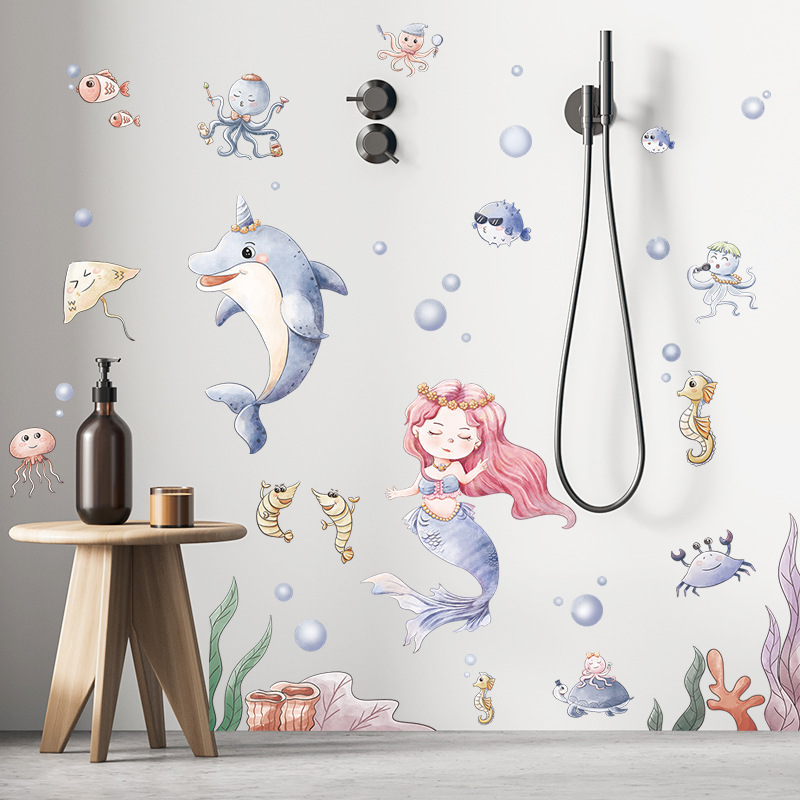 Fantasy Underwater World Mermaid Wall Stickers Children's Bedroom Living Room Wall Beautification Decorative Wall Decals