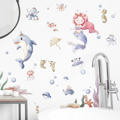 Fantasy Underwater World Mermaid Wall Stickers Children's Bedroom Living Room Wall Beautification Decorative Wall Decals