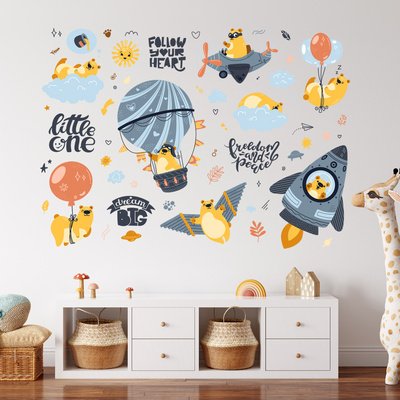 Cartoon Cute Happy Bear Wall Stickers Kindergarten Children's Room Bed Decoration Can Be Removed Self-adhesive Wall Decals