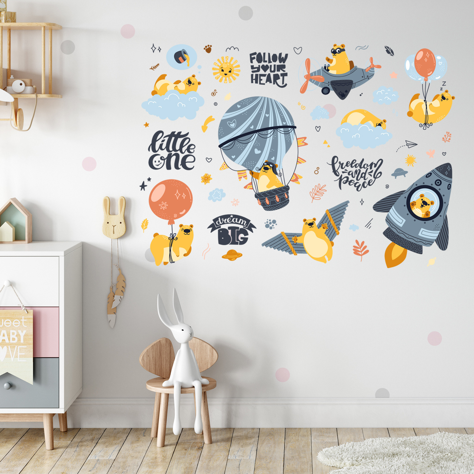 Cartoon Cute Happy Bear Wall Stickers Kindergarten Children's Room Bed Decoration Can Be Removed Self-adhesive Wall Decals