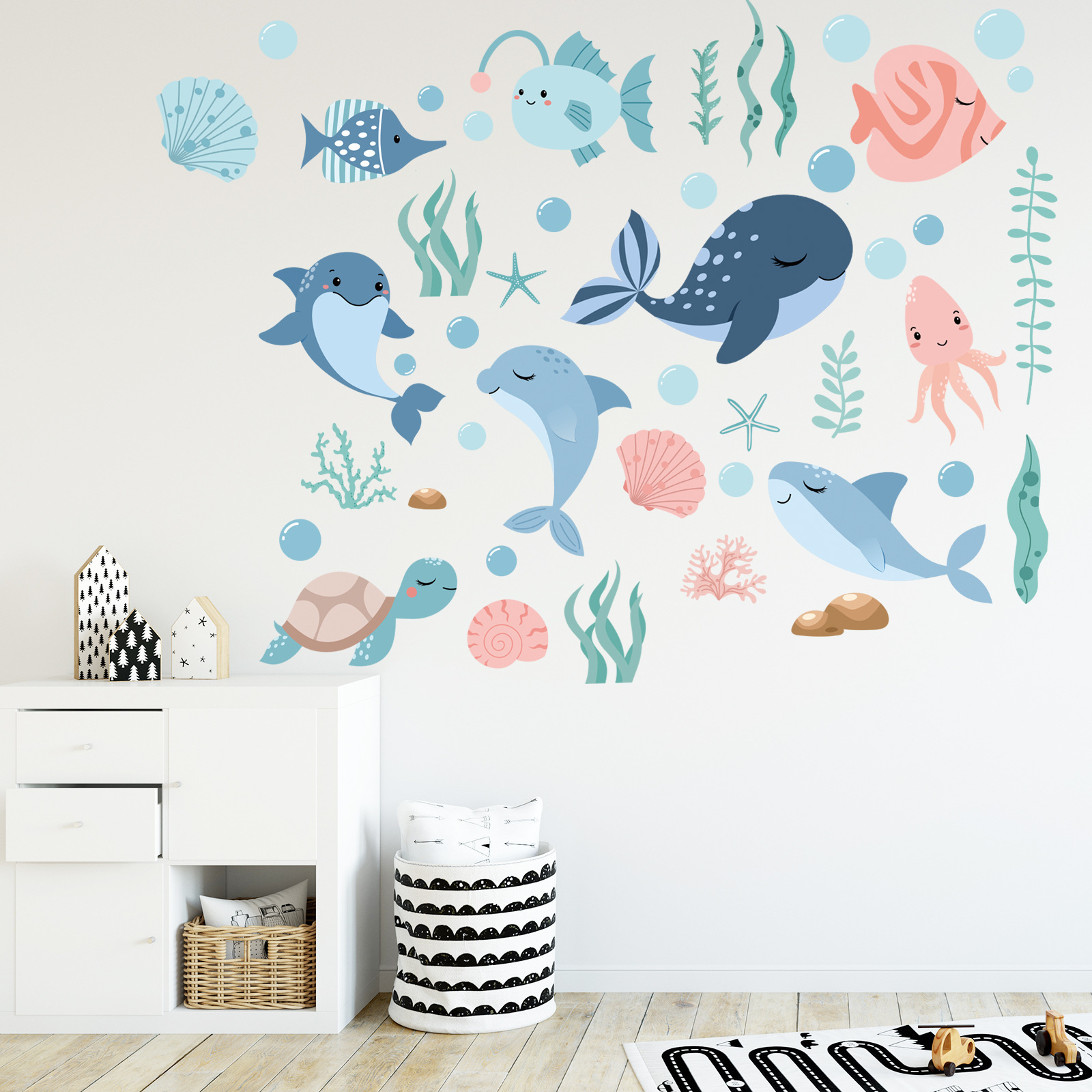 Cartoon Cute Sea Fish Wall Stickers Kindergarten Children's Room Decoration Can Remove Self-adhesive Decorative Wall Decals