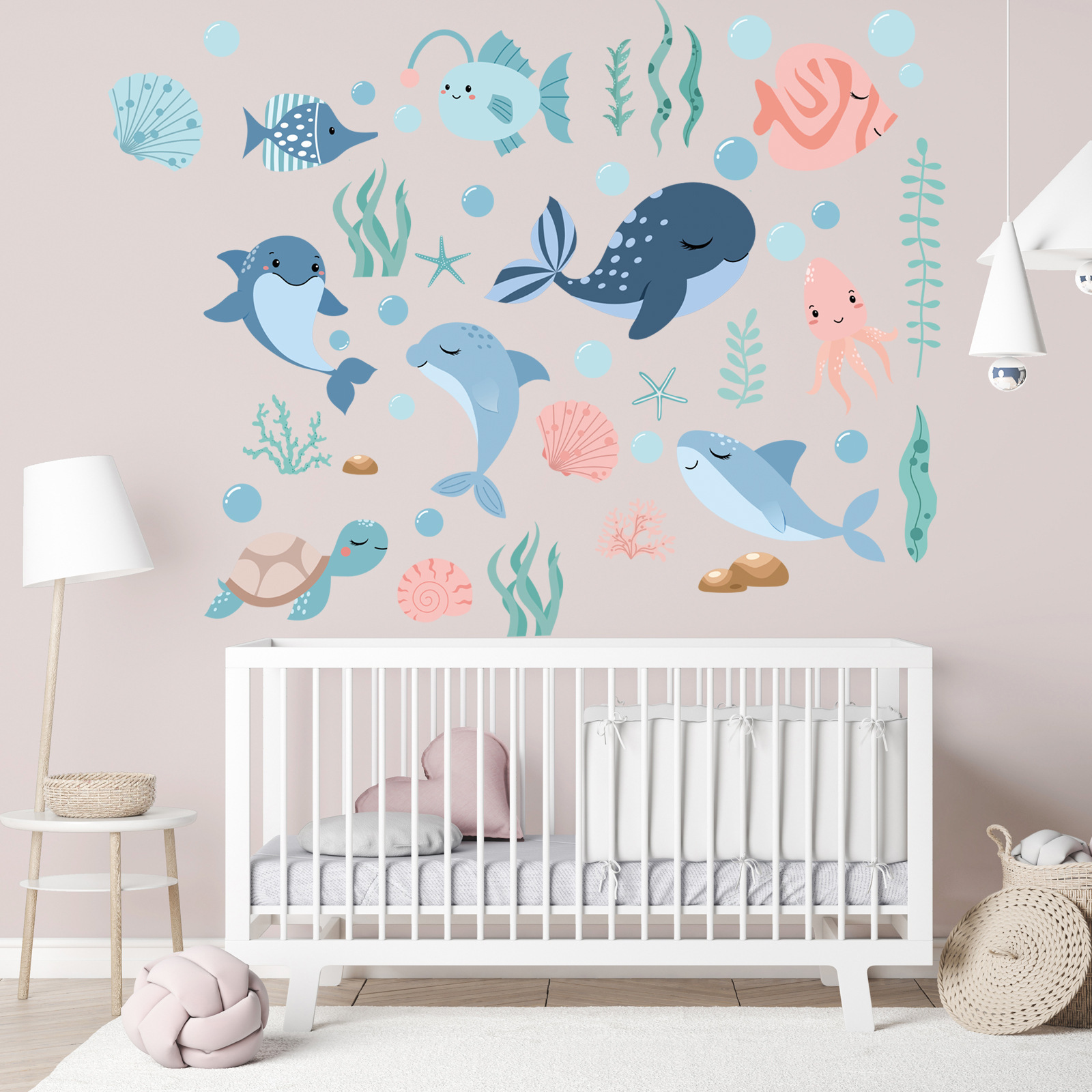 Cartoon Cute Sea Fish Wall Stickers Kindergarten Children's Room Decoration Can Remove Self-adhesive Decorative Wall Decals