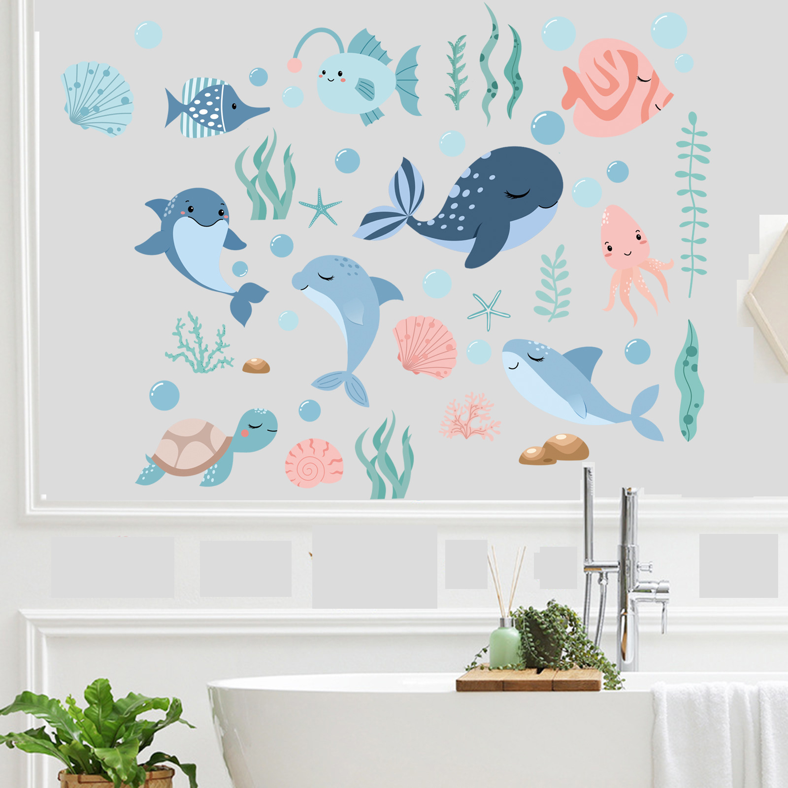 Cartoon Cute Sea Fish Wall Stickers Kindergarten Children's Room Decoration Can Remove Self-adhesive Decorative Wall Decals