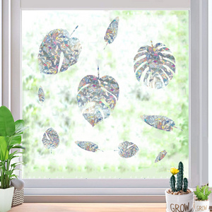 Sun Catcher Dazzling Rainbow Prism Electrostatic Glass Window Stickers Banana Leaf Broadleaf 3D Laser Window Decals